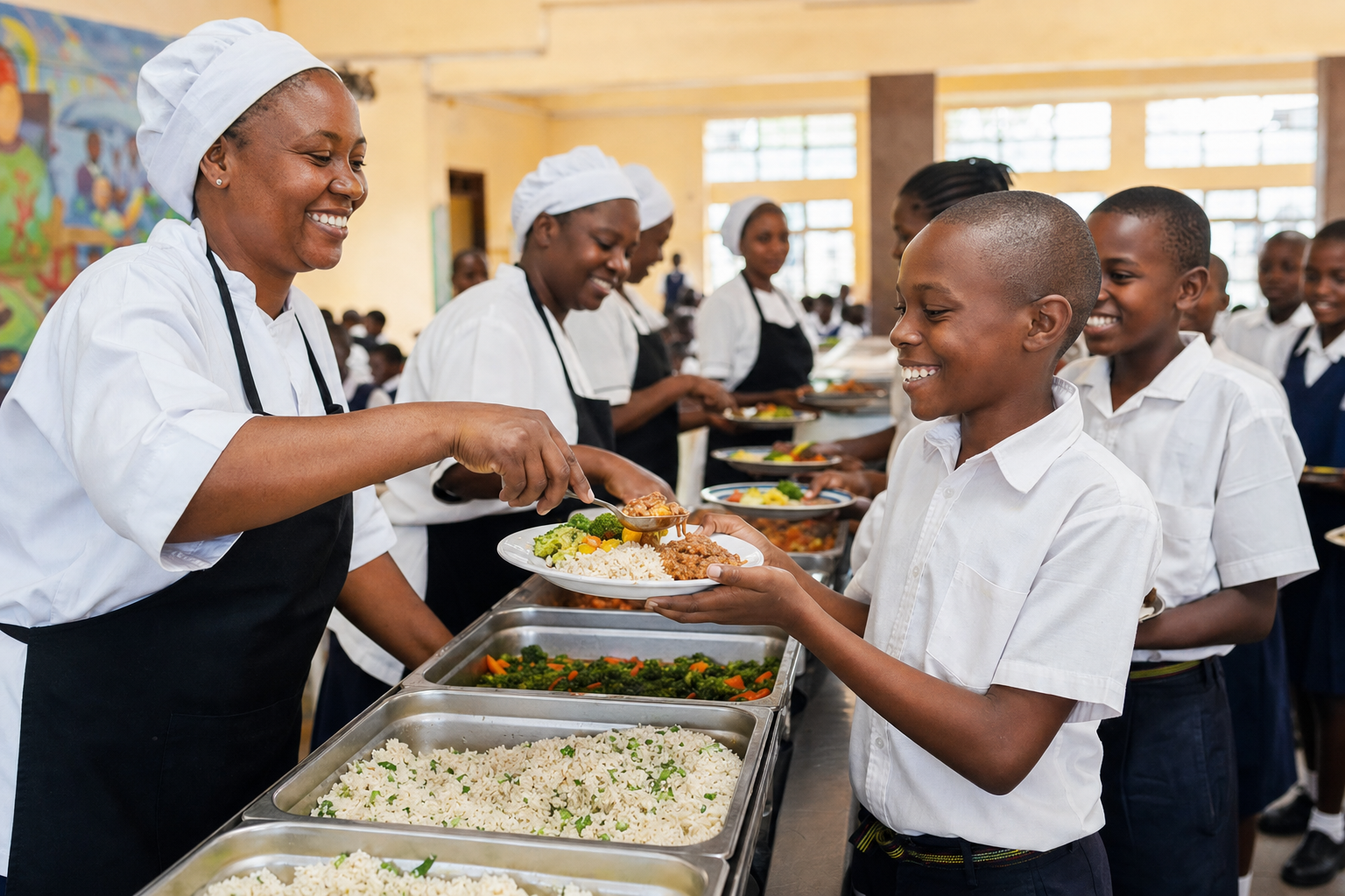 School cafeteria serving meals